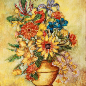 Painting titled "Bouquet V.." by Jean Xavier Combe, Original Artwork, Oil Mounted on Wood Stretcher frame