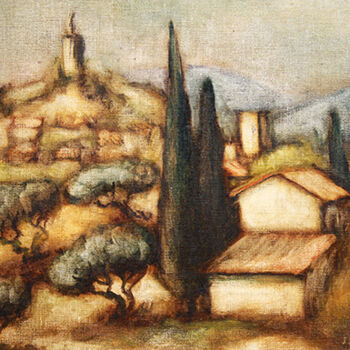 Painting titled "Eygalières." by Jean Xavier Combe, Original Artwork, Oil Mounted on Wood Stretcher frame