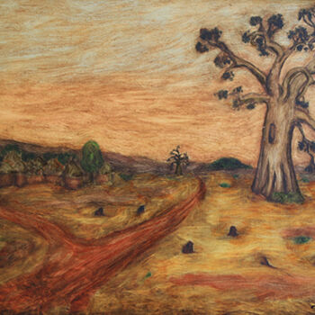 Painting titled "Baobabs." by Jean Xavier Combe, Original Artwork, Oil Mounted on Wood Stretcher frame
