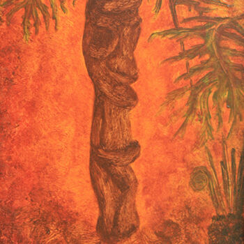 Painting titled "Statuette Vanuatu." by Jean Xavier Combe, Original Artwork, Oil Mounted on Wood Stretcher frame