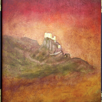 Painting titled "Château de Quéribus…" by Jean Xavier Combe, Original Artwork, Oil Mounted on Wood Stretcher frame