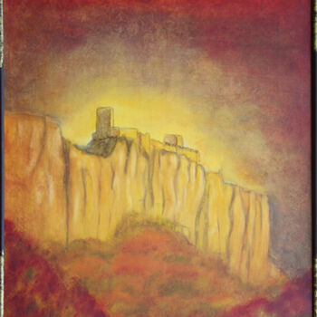 Painting titled "Château de Mornas I." by Jean Xavier Combe, Original Artwork, Oil Mounted on Wood Stretcher frame