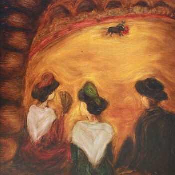 Peinture intitulée "Arlésiennes aux arè…" par Jean Xavier Combe, Œuvre d'art originale, Huile Monté sur Châssis en bois
