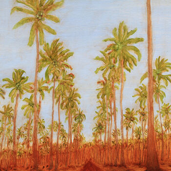 Malarstwo zatytułowany „Cocoteraie II.” autorstwa Jean Xavier Combe, Oryginalna praca, Olej Zamontowany na Drewniana rama no…