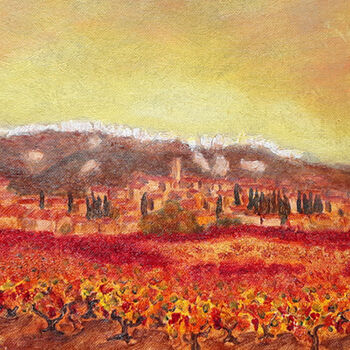 Painting titled "Vignes vers Sablet." by Jean Xavier Combe, Original Artwork, Oil