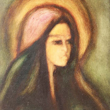 Painting titled ""Maria"" by Jean Xavier Combe, Original Artwork, Oil Mounted on Wood Stretcher frame