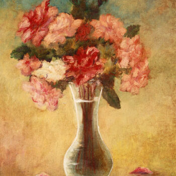 Malarstwo zatytułowany „Roses III.” autorstwa Jean Xavier Combe, Oryginalna praca, Olej Zamontowany na Drewniana rama noszy