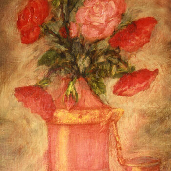 Painting titled ""Pot aux roses"." by Jean Xavier Combe, Original Artwork, Oil Mounted on Wood Stretcher frame