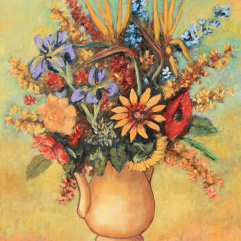 Painting titled "Bouquet I." by Jean Xavier Combe, Original Artwork, Oil Mounted on Wood Stretcher frame