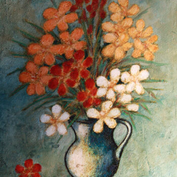 Malarstwo zatytułowany „Lauriers "Roses"” autorstwa Jean Xavier Combe, Oryginalna praca, Olej Zamontowany na Drewniana rama…