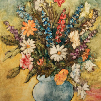 Painting titled "Bouquet III." by Jean Xavier Combe, Original Artwork, Oil Mounted on Wood Stretcher frame