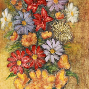 Painting titled "Bouquet IV." by Jean Xavier Combe, Original Artwork, Oil Mounted on Wood Stretcher frame