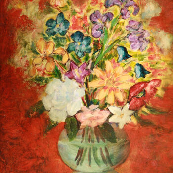 Painting titled "Bouquet VI." by Jean Xavier Combe, Original Artwork, Oil Mounted on Wood Stretcher frame