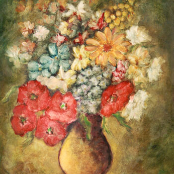 Painting titled "Bouquet VII." by Jean Xavier Combe, Original Artwork, Oil Mounted on Wood Stretcher frame