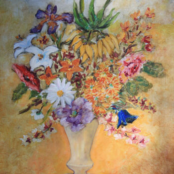Painting titled "Bouquet VIII." by Jean Xavier Combe, Original Artwork, Oil Mounted on Wood Stretcher frame