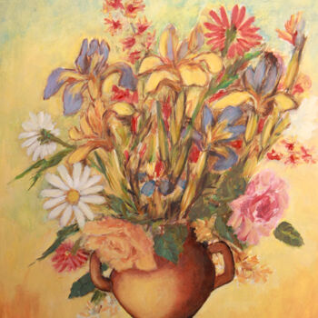 Painting titled "Bouquet IX." by Jean Xavier Combe, Original Artwork, Oil Mounted on Wood Stretcher frame