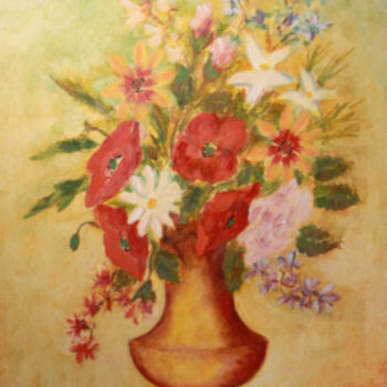 Painting titled "Bouquet XI." by Jean Xavier Combe, Original Artwork, Oil Mounted on Wood Stretcher frame
