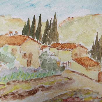 Painting titled "Mas du Roch II." by Jean Xavier Combe, Original Artwork, Watercolor