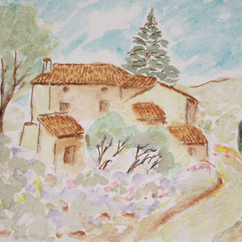 Painting titled "Campagne vers Vacqu…" by Jean Xavier Combe, Original Artwork, Watercolor