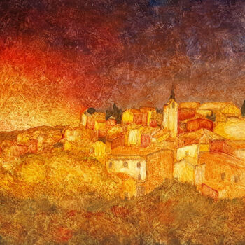 Painting titled "Roussillon en autom…" by Jean Xavier Combe, Original Artwork, Oil Mounted on Wood Stretcher frame