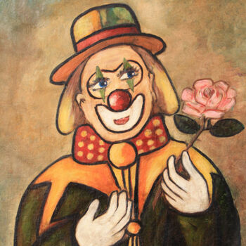 Painting titled "Clown "Gusse"." by Jean Xavier Combe, Original Artwork, Oil Mounted on Wood Stretcher frame