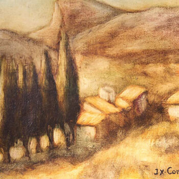 Painting titled "Boulbon." by Jean Xavier Combe, Original Artwork, Oil Mounted on Wood Stretcher frame