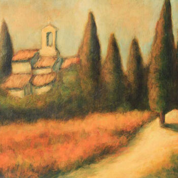 Painting titled "Chapelle de Thézier…" by Jean Xavier Combe, Original Artwork, Oil Mounted on Wood Stretcher frame