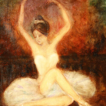 Painting titled "Danseuse assise." by Jean Xavier Combe, Original Artwork, Oil Mounted on Wood Stretcher frame