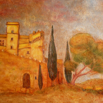 Painting titled "Château de Lourmari…" by Jean Xavier Combe, Original Artwork, Oil Mounted on Wood Stretcher frame