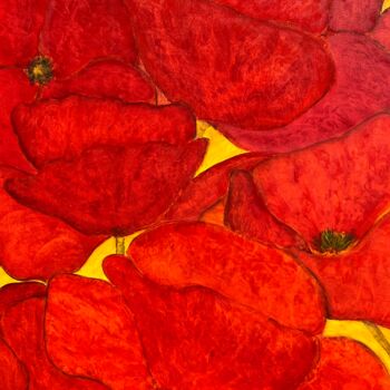 Painting titled ""Coquelicots, impre…" by Jean Xavier Combe, Original Artwork, Oil Mounted on Wood Stretcher frame