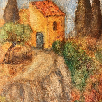 Painting titled ""Cabanon vers Fonta…" by Jean Xavier Combe, Original Artwork, Oil Mounted on Wood Stretcher frame