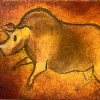 Painting titled "Rhinocéros II." by Jean Xavier Combe, Original Artwork, Oil