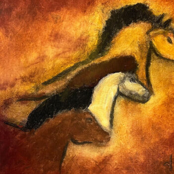 Malarstwo zatytułowany „Têtes de chevaux.” autorstwa Jean Xavier Combe, Oryginalna praca, Olej