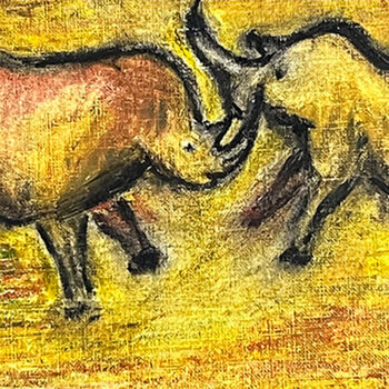 Painting titled "Combat de rhinocéro…" by Jean Xavier Combe, Original Artwork, Pastel