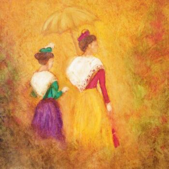 Painting titled "" Mère et fille "" by Jean Xavier Combe, Original Artwork, Oil Mounted on Wood Stretcher frame