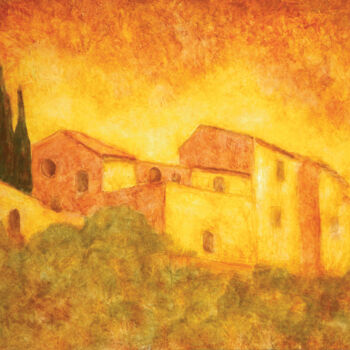 Painting titled "" Maisons à  Roussi…" by Jean Xavier Combe, Original Artwork, Oil Mounted on Wood Stretcher frame