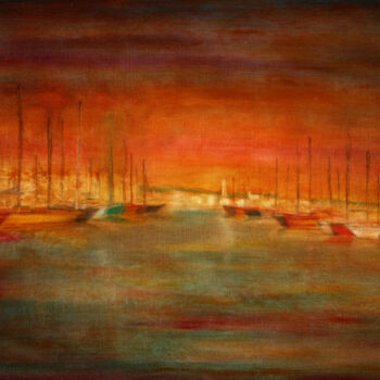 Painting titled "" Port de Sète  II…" by Jean Xavier Combe, Original Artwork, Oil Mounted on Wood Stretcher frame