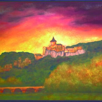 Painting titled ""Château de Casteln…" by Jean Xavier Combe, Original Artwork, Oil Mounted on Wood Stretcher frame