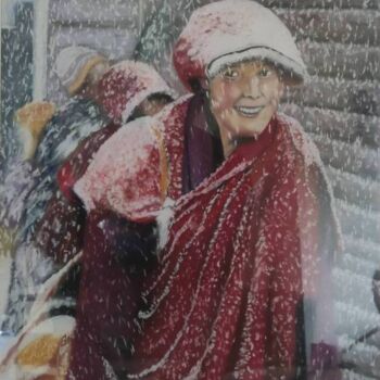 Pittura intitolato "sous la neige" da Jean Yves Domblides, Opera d'arte originale, Pastello Montato su Telaio per barella in…