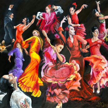 Painting titled "Flamenco passion" by Jean-Yves Quentric, Original Artwork, Oil Mounted on Wood Stretcher frame