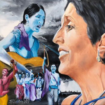 Peinture intitulée "Joan Baez" par Jean-Yves Quentric, Œuvre d'art originale, Huile Monté sur Châssis en bois