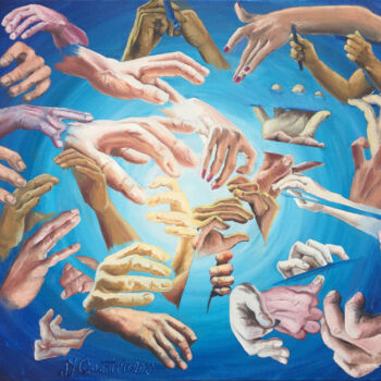 Painting titled "Les mains de l'orch…" by Jean-Yves Quentric, Original Artwork, Oil Mounted on Wood Stretcher frame