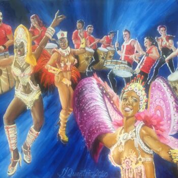 Painting titled "Samba brasileira" by Jean-Yves Quentric, Original Artwork, Oil Mounted on Wood Stretcher frame