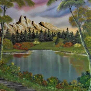 Painting titled "le lac au pied de l…" by Jean-Yves Saint Lezer, Original Artwork, Oil