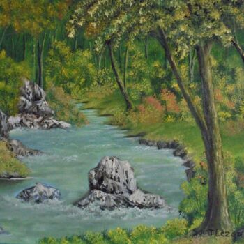 Peinture intitulée "la rivière" par Jean-Yves Saint Lezer, Œuvre d'art originale, Huile