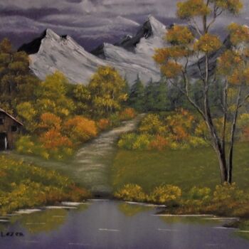 Painting titled "cabane au bord du l…" by Jean-Yves Saint Lezer, Original Artwork, Oil