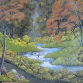 Painting titled "chemin-fluvial." by Jean-Yves Saint Lezer, Original Artwork, Oil