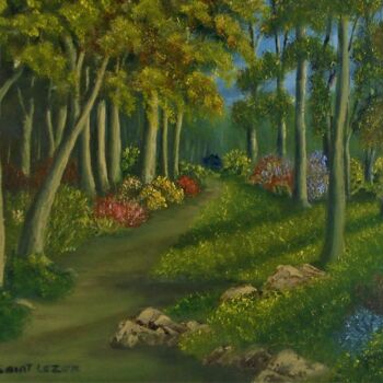 Pintura intitulada "le chemin boisé" por Jean-Yves Saint Lezer, Obras de arte originais, Óleo