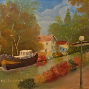 Peinture intitulée "au bord du canal." par Jean-Yves Saint Lezer, Œuvre d'art originale, Huile