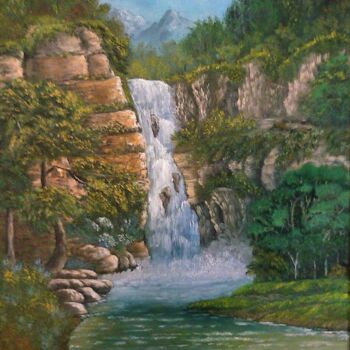 Painting titled "la cascade" by Jean-Yves Saint Lezer, Original Artwork, Oil